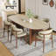 Table de salle à manger beige / brun en pierre frittée ovale + bois massif-822536998