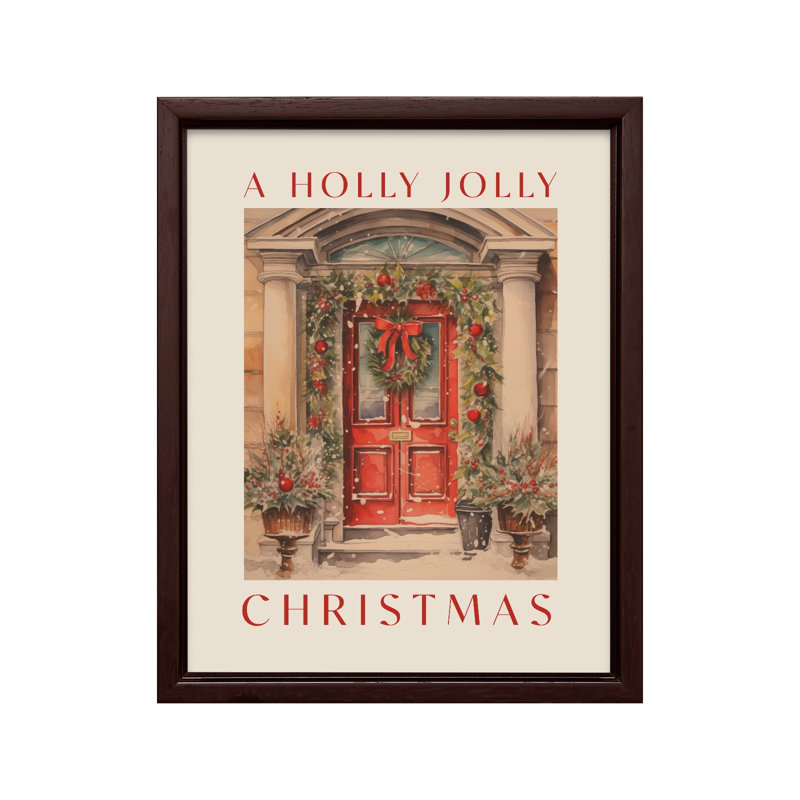A Holly Jolly Christmas No2, Canvas, 08"H x 10"W, Brown Framed