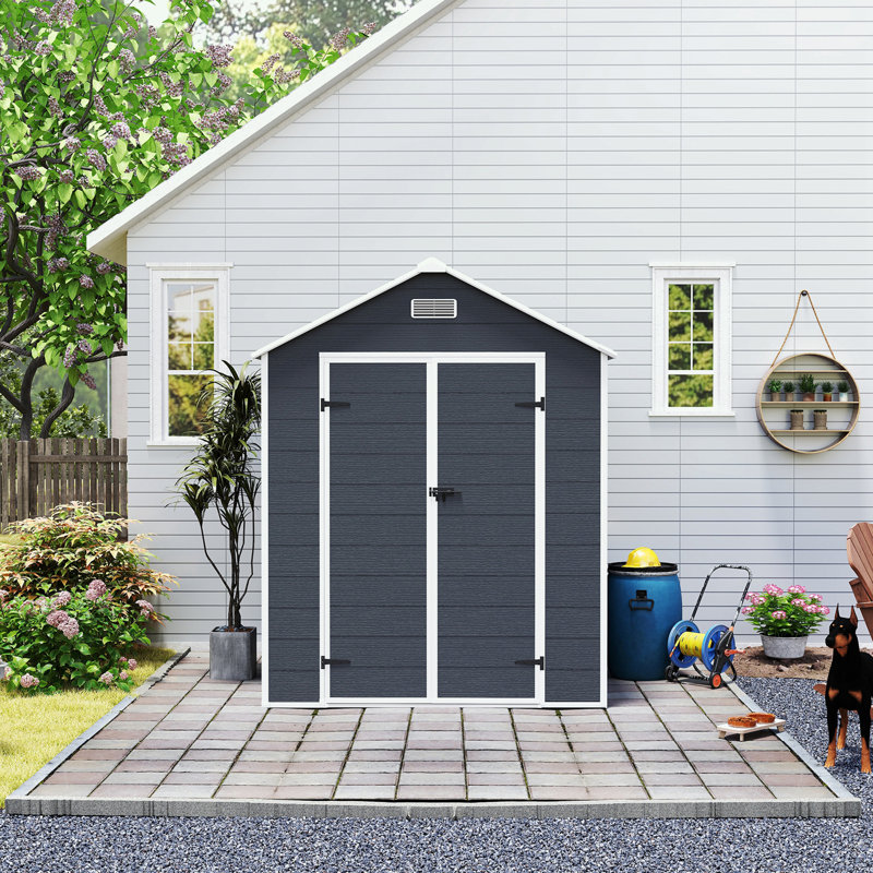 Remise de rangement extérieure avec 2 portes, fenêtre et évent, H 86,6 po x l 66,92 po x P 66,92 po, Gris foncé