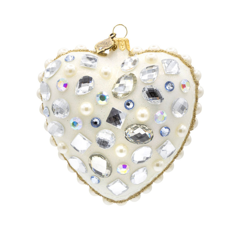 Ornement en forme de cœur opale bejewelée