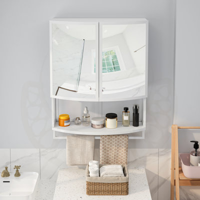 Armoire moderne en verre arquée à double porte avec miroir incassable, rangement double couche et tablette ouverte pour une utilisation polyvalente dans la maison