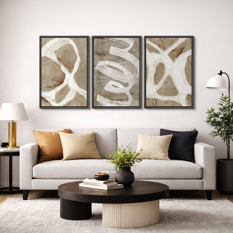 Œuvre d'art pastel brun clair, brun et vert, images murales abstraites neutres de salon moderne, impression sur toile encadrée, 3 pièces, 16 x 24 po x 3 x 24 x 36 po x 3
