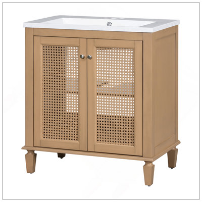 Élégant meuble-lavabo de 30 pouces avec lavabo en résine, ensemble de meuble-lavabo autoportant avec tiroir caché, armoire de rangement pour la salle de bain, armoire de salle de bain avec cadre en bois massif