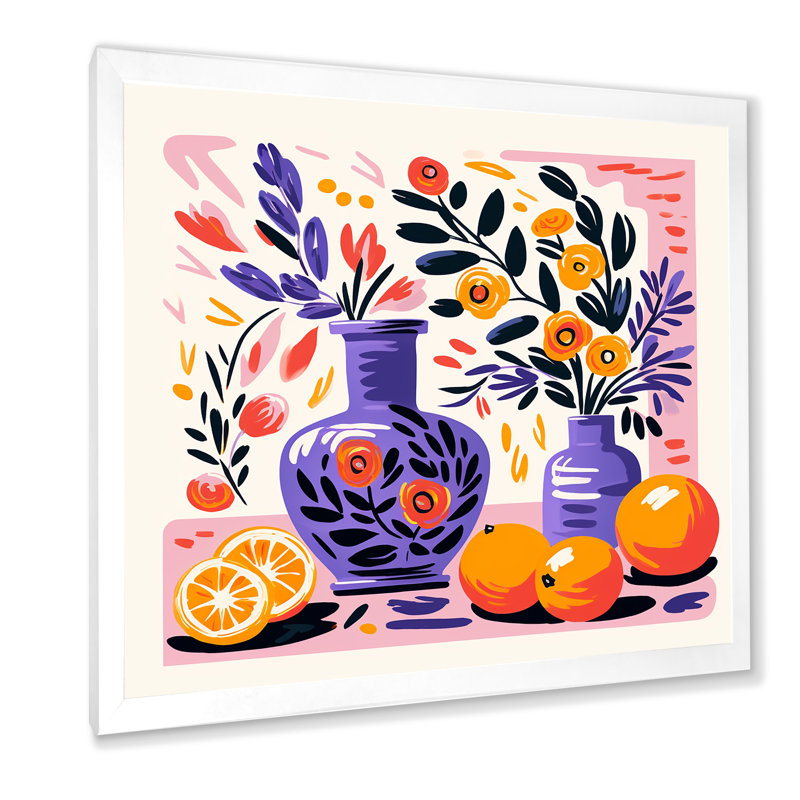«Mauve Boho Pottery Blooms I», art mural Boho, H 30 po x l 30 po x P 1,5 po, Cadre simple blanc