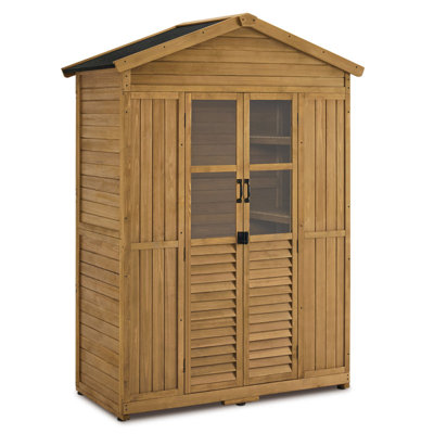 Outdoor Storage Wooden Tool Shed, Waterproof Outside Storage Cabinet with Shelves and Lockable Door
