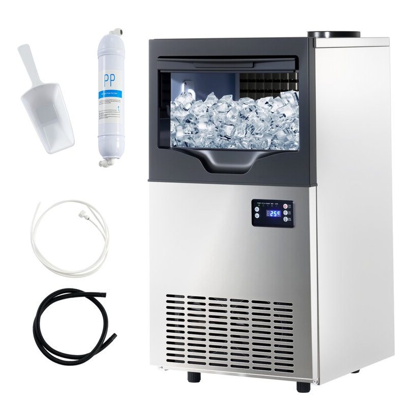 Cooling Station AMERLIFE Commercial Ice Maker with 2 Way Water Inlet, 150lbs/24H Freestanding ice Machine Countertop with 24lbs Storage Capacity, Self Cleaning for Home/Bar/Restaurant