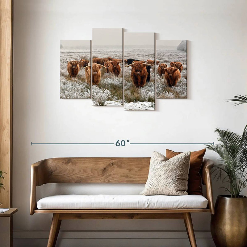Winter Highland Cows, 27" H x 43" W