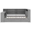 Lit plateforme simple en bois avec lit gigogne, tablettes de rangement, bureau, tête de lit tapissier à DEL et station de charge, coussin gris et gris-57410575