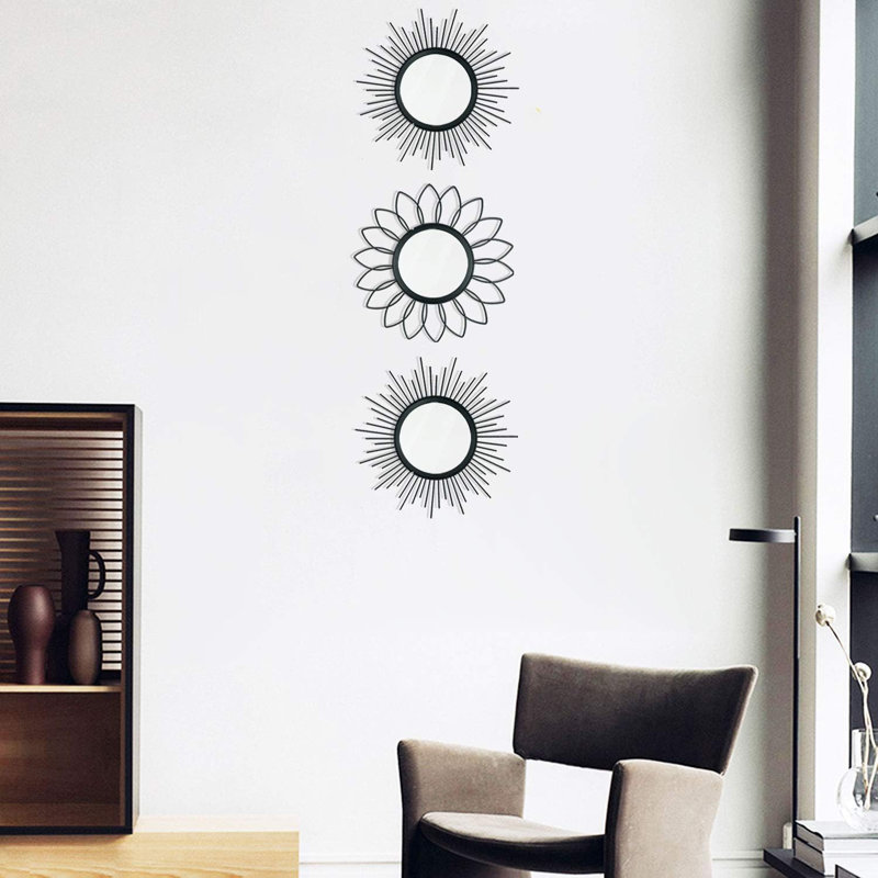 3-pack Black Sunburst Metal Wall Mirrors