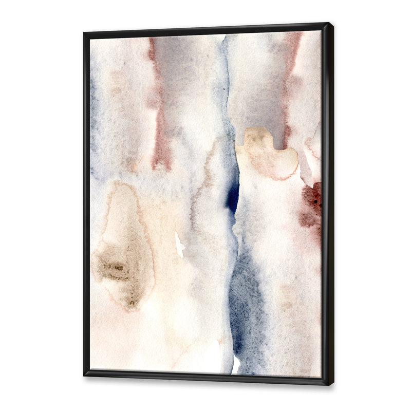Abstrait pastel avec taches bleu-rose et gris foncé - peinture sur toile à cadre flottant, H 20 po x l 12 po x P 1po