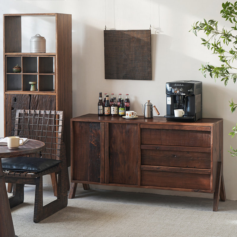 Buffet multifonctionnel en érable vieilli de style Mid-Century, H 30,71 po x l 55,12 po x P 17,72 po