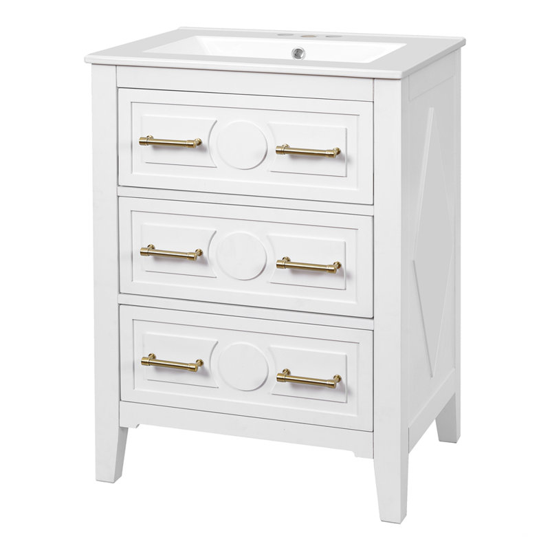 Ensemble de meuble-lavabo simple 24 po avec 3 tiroirs et lavabo, Blanc