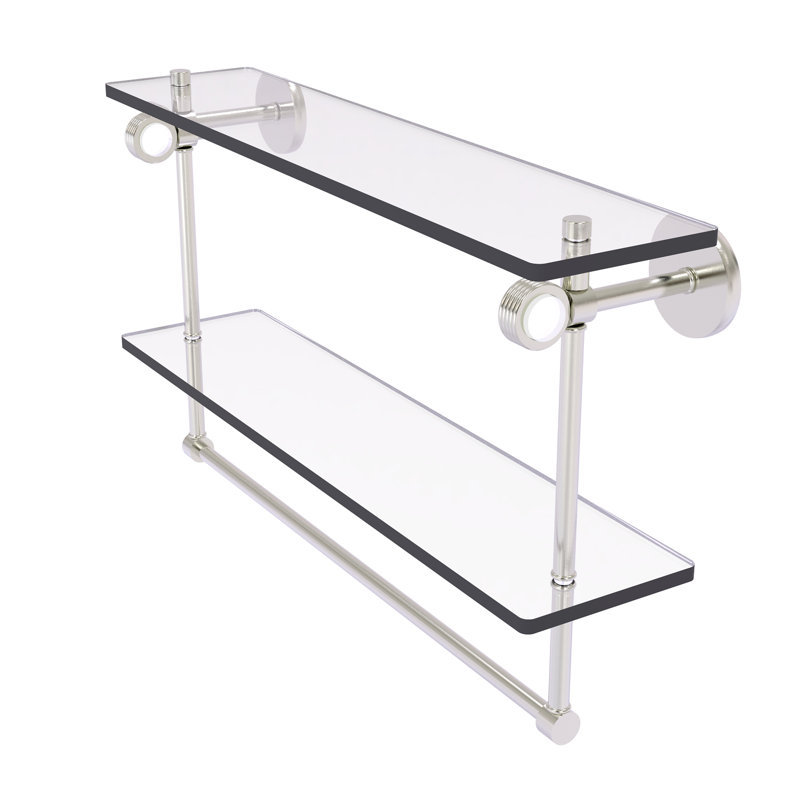 Tablette murale double verre Margolis, H 12,8 po x l 16 po x p 5,6 po, Nickel satiné