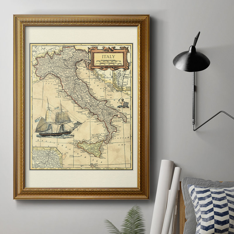 Carte d'Italie sur toile de qualité supérieure - prête à être accrochée, H 20 po x l 16 po x P 2,5 po