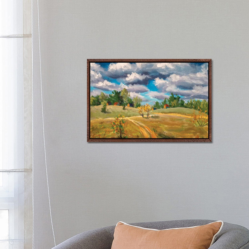 Beautiful Clouds Old Rural Houses In Spring Field by Valery Rybakow - Painting on Canvas, 66.04 cm H x 45.72 cm W