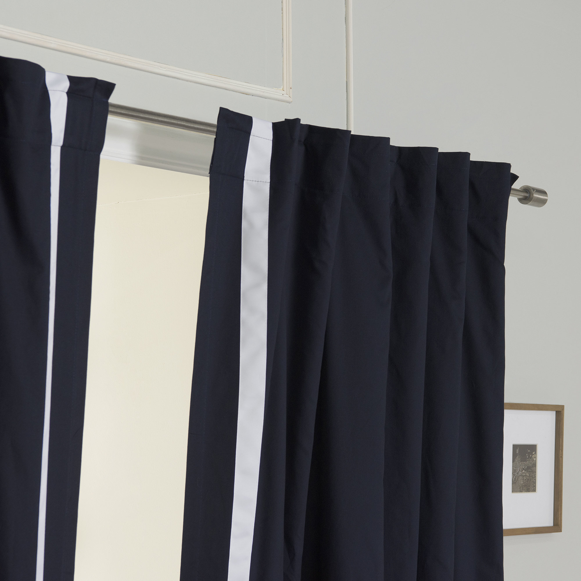 Nico Blackout Cotton Curtain, Navy/White