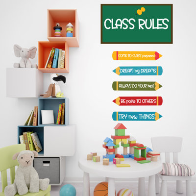 Adhésif décoratif «Classroom Rules» - école murale colorée, citations inspirantes pour enfants, art mural 589DLU