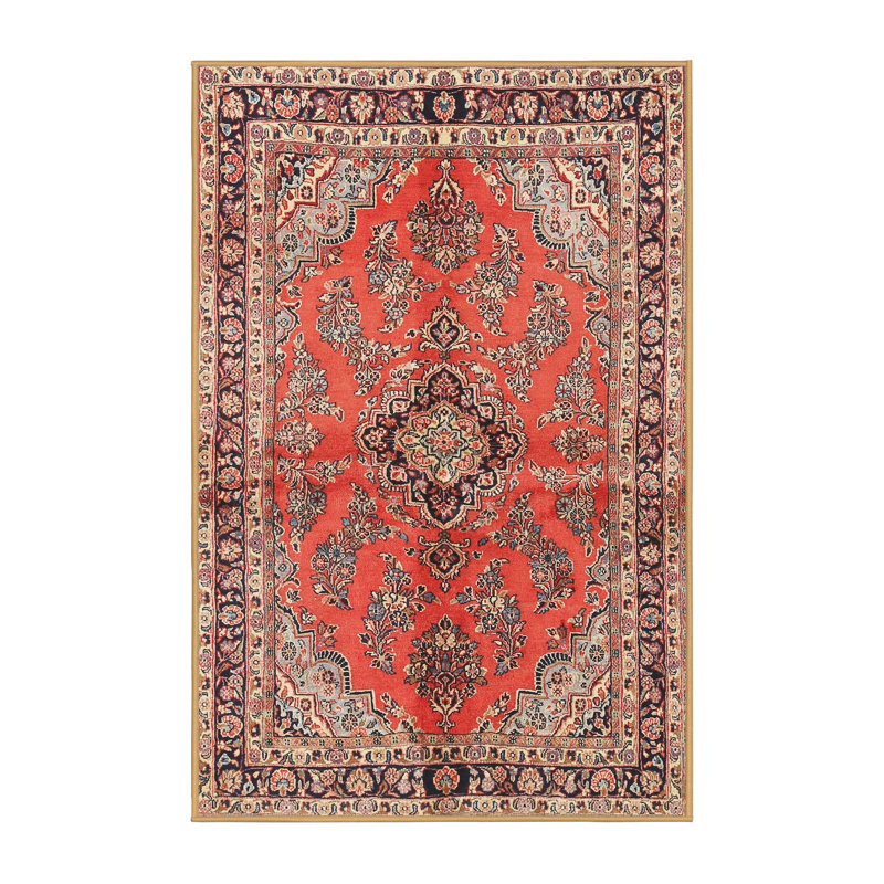 Tapis traditionnel mehroon/noir/crème Halmstad, Rectangle 5 pi x 8 pi