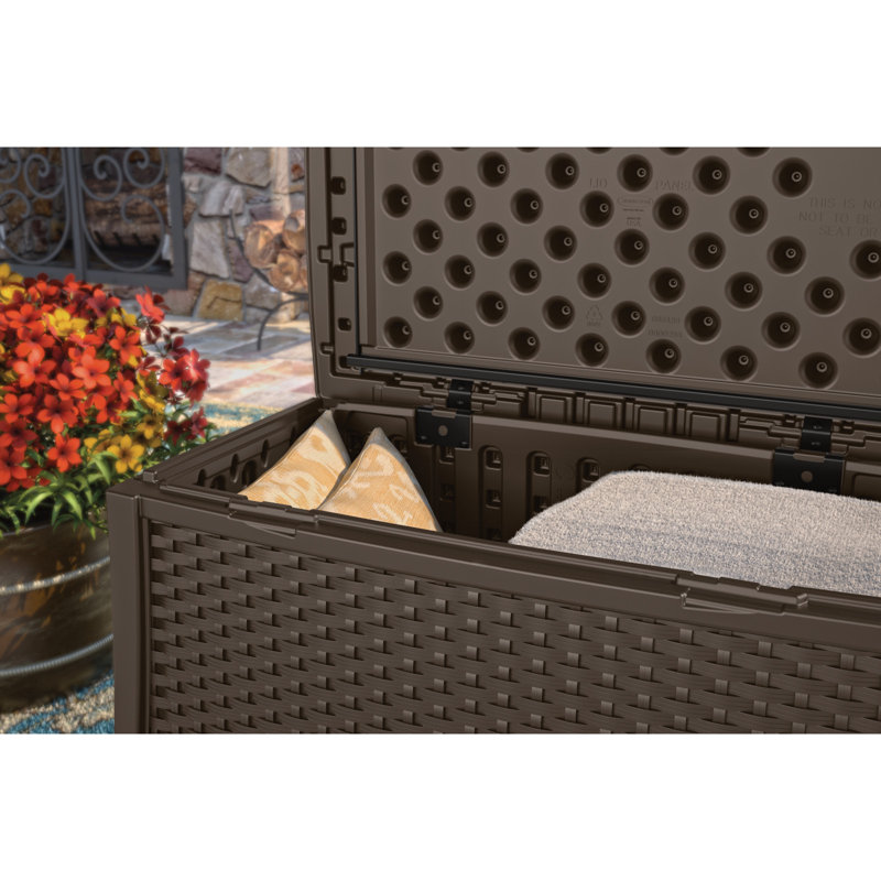 Suncast 34 in. W x 20 in. D Resin Outdoor Coffee Table with Storage and Hinged Lid, Made in the USA, Brown