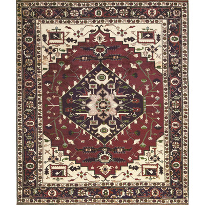 Tapis beige et vin de haute qualité noué à la main