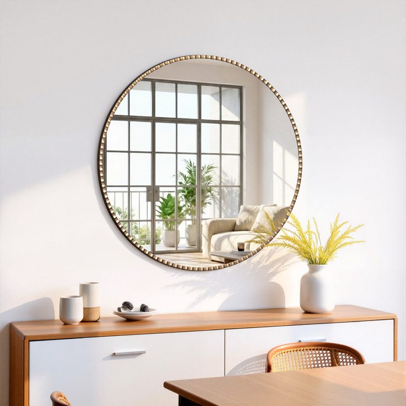 Round Metal Frame Wall Accent Mirror, Gold, 35.5" x 35.5"