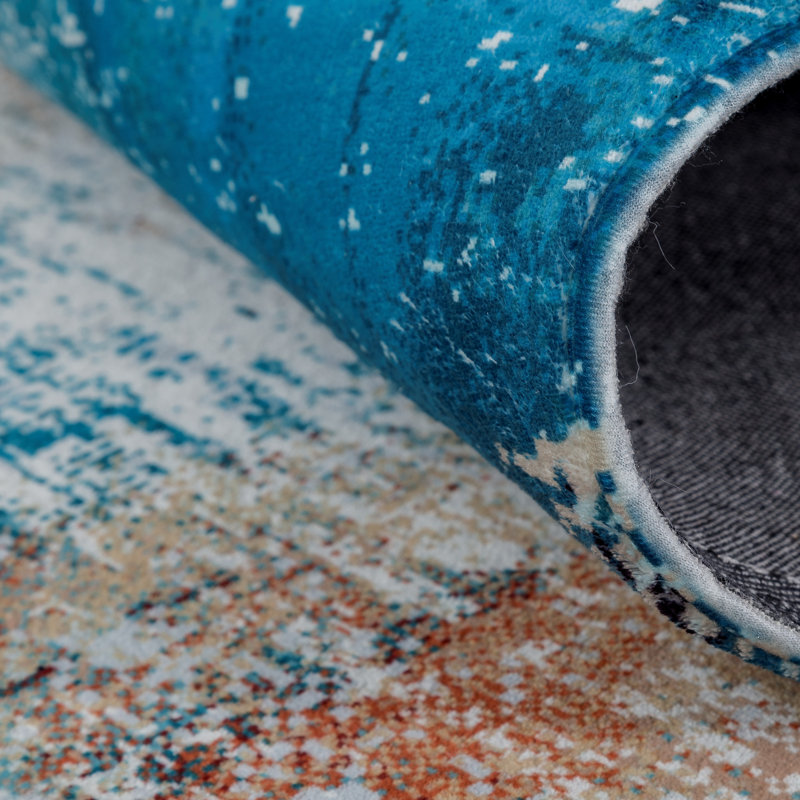Abstract Area Rug in Blue, Rectangle 5'6" x 8'6"