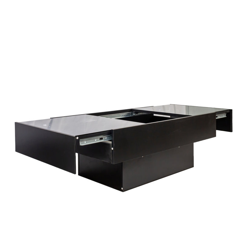 Table basse avec plateau coulissant, table centrale avec compartiment de rangement caché, table extensible pour le salon