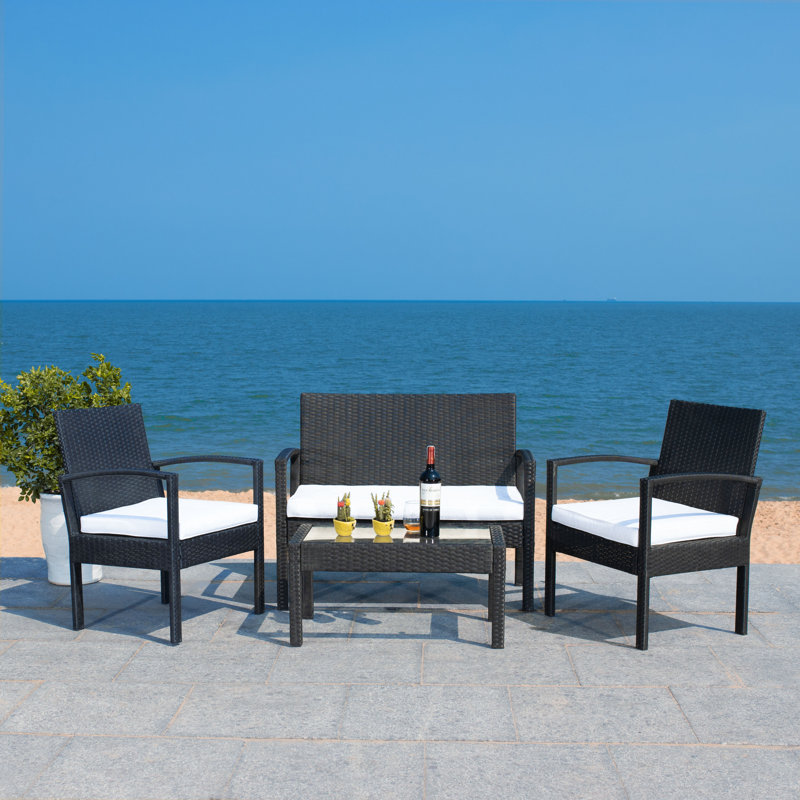 Dianna 4 - Person Patio Conversation Set with Cushions, Black, White