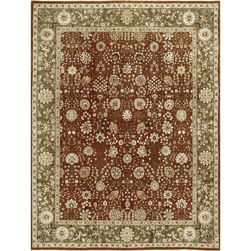 Hand Knotted Oriental Area Rug in Rust/Sage, Rectangle 11' x 18'