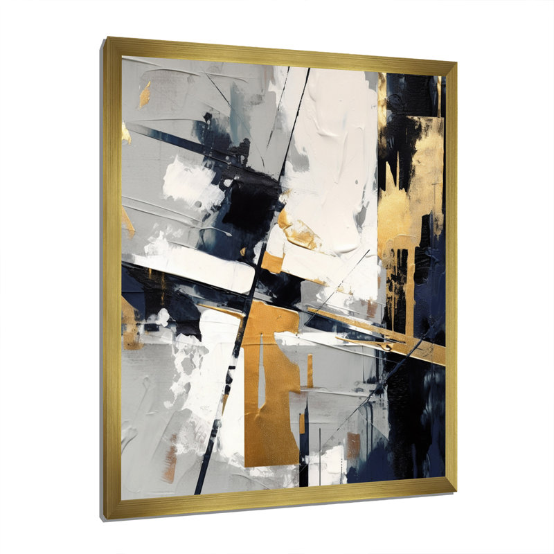 «Grey and Gold Impressions Transcendent II - Abstract Shapes», art mural, H 44 po x l 34 po x P 1,5 po