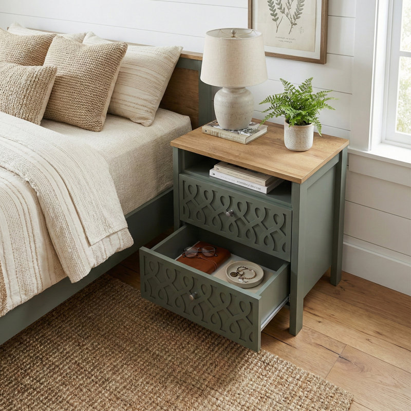 Pruitt Allysyn 22.7’’H 2 Drawer Nightstand, Green/Brown