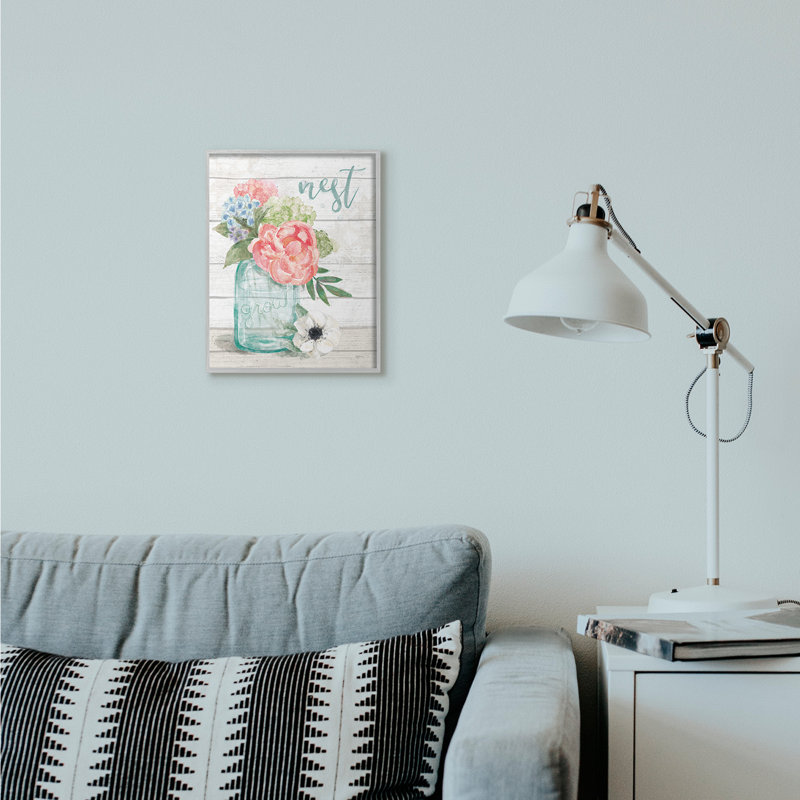 Nest Grow Flower Jar Rustic - Print, Grey Framed, 11" H x 14" W x 1.5" D