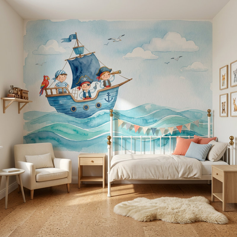 Murale de bateau pirate, 100 po x 96 po, Non tissé