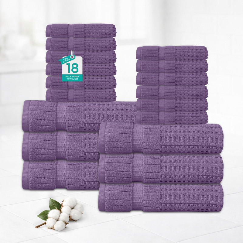 Ensemble de serviettes 18 pièces Willow - 100% coton peigné, qualité supérieure 630 g / m², mauve, ultra doux et très absorbant (ensemble de 6 serviettes de bain, 12 serviettes de toilette)