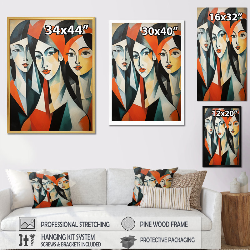 Art mural sur toile "Les Demoiselles Davignon III", H 20 po x l 12 po x P 1 po, Encadrement doré
