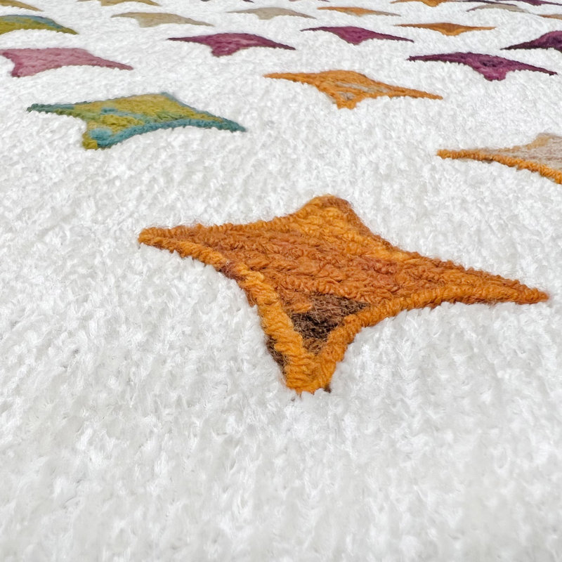 Alfa Rich Arushi Diamond Star White Cream Washable Cotton Area Rugs for Living Room Bedroom Kitchen, Runner 2'6" x 9'8"