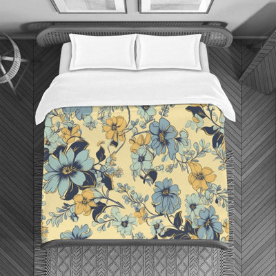 Housse de couette en microfibre floral bleu / jaune