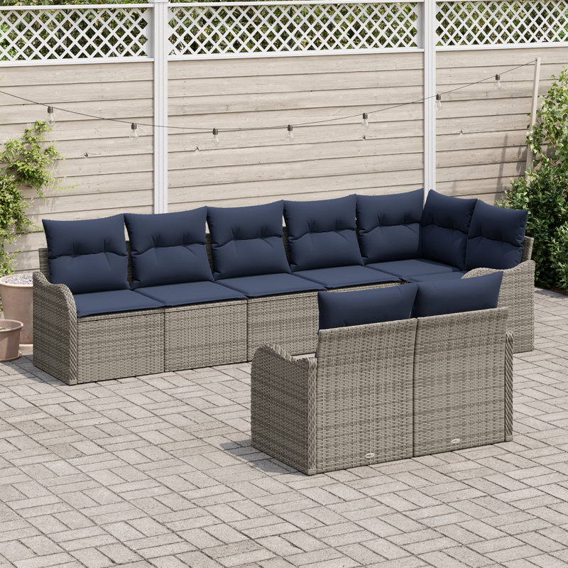 Ensemble de canapé de jardin vidaXL 8 pièces, Structure grise / coussin bleu marine