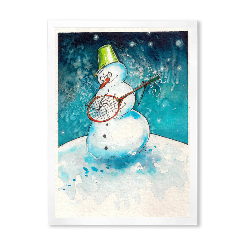 Bonhomme de neige de Noël jouant de la guitare - reproduction d'art sur toile, H 40 po x l 30 po x P 1,5 po