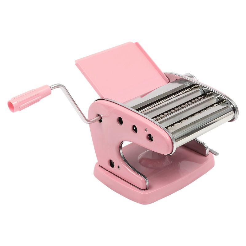 Pink Stainless Steel Manual Pasta Maker with Adjustable Thickness