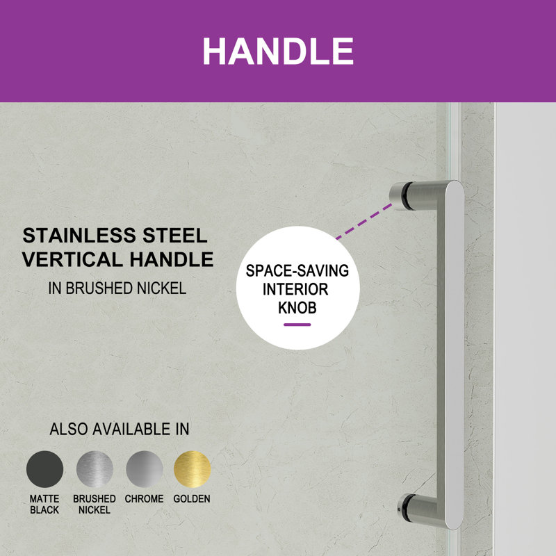 Porte de douche coulissante simple sans cadre avec verre transparent l 59 po x H 60 po, Nickel brossé