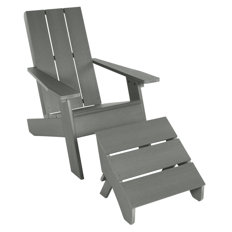 Chaise Adirondack en plastique avec repose-pieds Byrnes, Gris