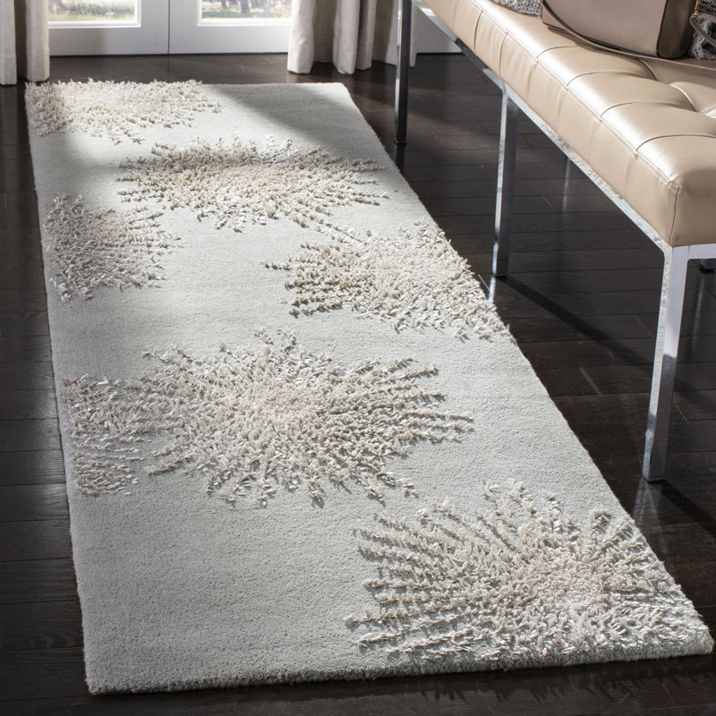 Tapis gris / ivoire en laine touffeté à la main Amier, Tapis de couloir 2 pi 6 po x 12 pi