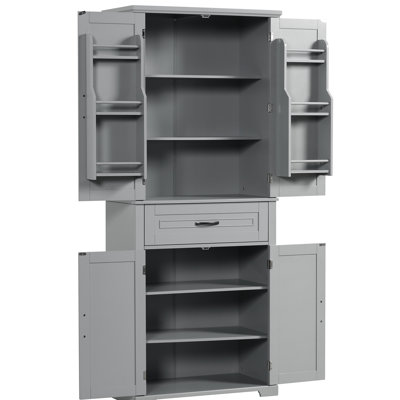 Armoire de rangement pour salle de bain grise, portes, tiroir, tablette réglable, grande armoire moderne et grise, polyvalente et pratique