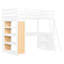 Lit mezzanine simple avec échelle, tablettes et bureau, blanc
