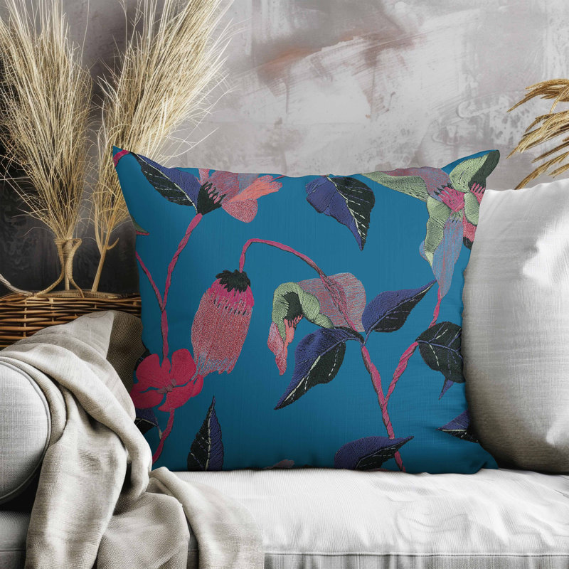 Coussin en suède Nature, Bleu / Rose, Carré 18 po