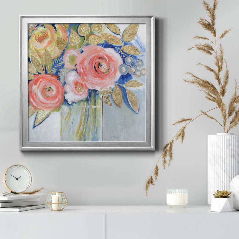 " Peach Metallic Bling " Painting Print, Silver, 32" H x 32" W x 1" D