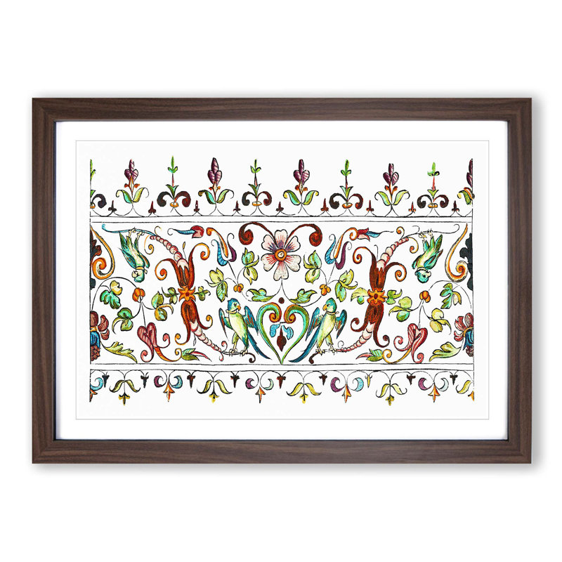 Flowers and Parrots Pattern by William Morris - Picture Frame Painting Print on MDF, 27cm H x 36cm W x 2cm D, Walnut Framed
