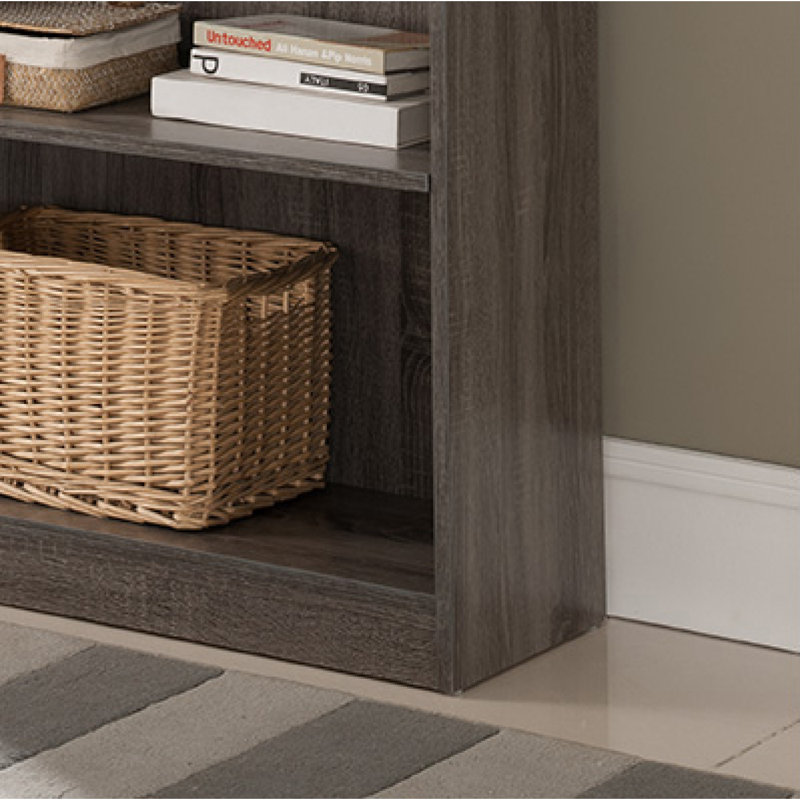 Vitrine à cinq tablettes en bois avec moulure de couleur gris