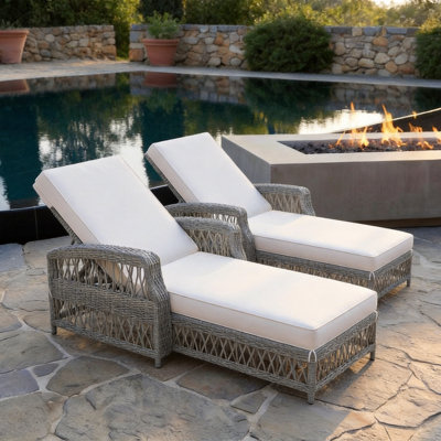 Outdoor Adjustable Reclining Chaise with Armrests & Removable Cushions(Set of 2)